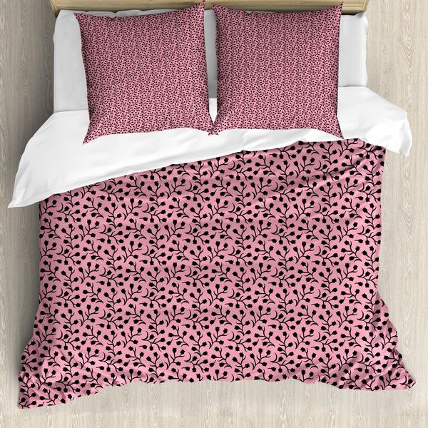 Abakuhaus Set Copripiumino Per Letti Singoli, Motivo Floreale Con Boccioli Di Rosa, Antiacaro E Anallergico, Con Federa, 200 Cm X 200 Cm - 80 X 80 Cm, Rosa Pallido E Grigio Antracite-image
