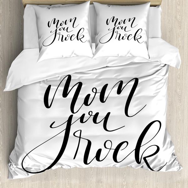 Abakuhausie Schaukeln Set Copripiumino Per Letti Singoli, Mother Love Phrase Kunst, Antiacaro, Adatto A Chi Soffre Di Allergie, Con Federa, 155 Cm X 220 Cm - 80 X 80 Cm, Grigio Antracite Bianco-image