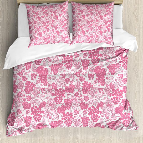 Set Copripiumino Abakuhaus Per Letti Singoli, Motivo Astratto Monocromatico A Grappoli D'uva, Antiacaro E Anallergico, Con Federa, 200 Cm X 200 Cm - 80 X 80 Cm, Rosa Pastello E Bianco-image