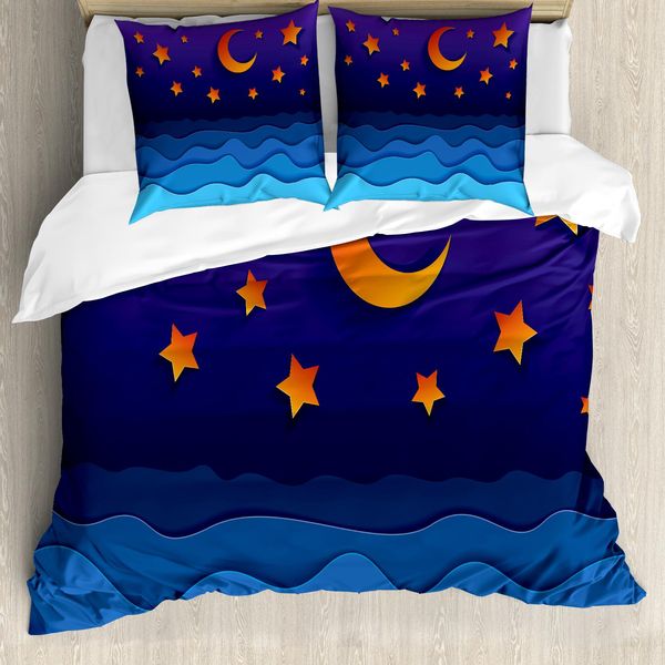 Abakuhaus Set Copripiumino Nottocean Per Letti Singoli, Stile Carta Ritagliata, Antiacaro, Adatto A Chi Soffre Di Allergie, Con Federa, 155 Cm X 220 Cm - 80 X 80 Cm, Quarzo E Multicolore-image
