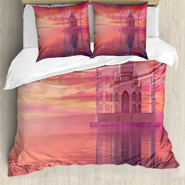 Set Copripiumino Da Viaggio Abakuhaus Per Letti Singoli, Motivo Romantico Taj Mahal, Antiacaro E Anallergico, Con Federa, 155 Cm X 220 Cm - 80 X 80 Cm, Multicolore-image