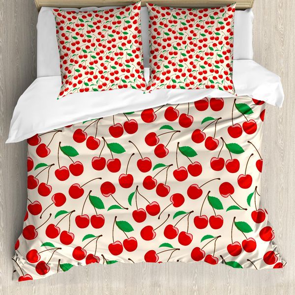Abakuhaus Set Copripiumino Per Letto Singolo, Motivo Frutta Estiva Salutare, Antiacaro, Adatto A Chi Soffre Di Allergie, Con Federa, 200 Cm X 200 Cm - 80 X 80 Cm, Champagne Vermilion-image