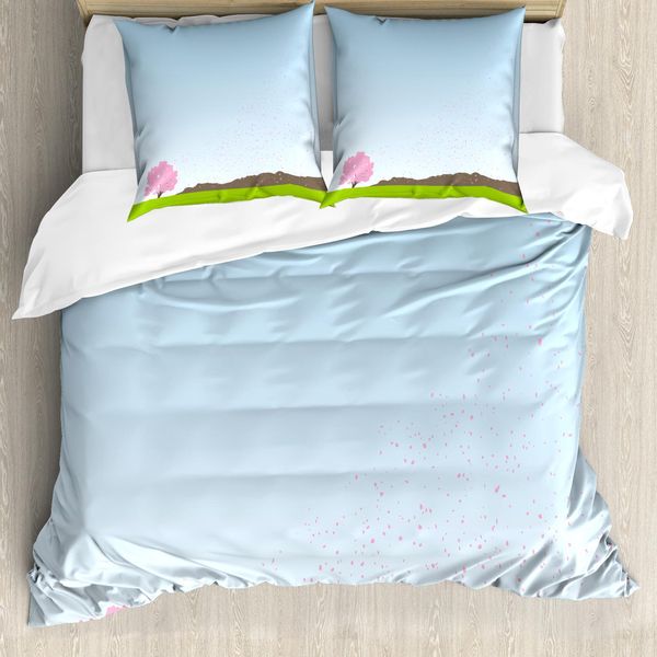 Abakuhaus Set Copripiumino Per Letto Singolo, Schwimmdock Cherry Blossom, Antiacaro, Adatto A Chi Soffre Di Allergie, Con Federa, 200 Cm X 200 Cm - 80 X 80 Cm, Blu Multicolore-image