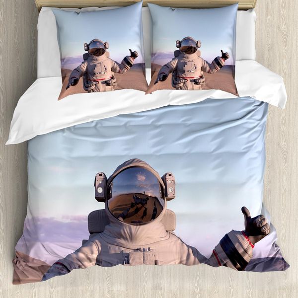 Set Copripiumino Da Viaggio Abakuhaus Per Letti Singoli, Astronaut Die Daumen, Antiacaro, Adatto A Chi Soffre Di Allergie, Con Federa, 155 Cm X 220 Cm - 80 X 80 Cm, Multicolore-image