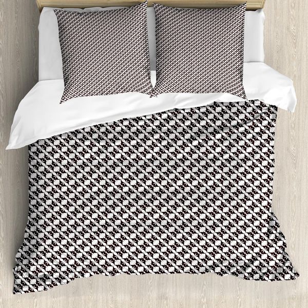 Abakuhaus Set Copripiumino Astratto Per Letti Singoli, Esagoni Floreali Monocromatici, Antiacaro E Anallergico Con Federa, 200 Cm X 200 Cm - 80 X 80 Cm, Marrone Sigillo E Bianco-image