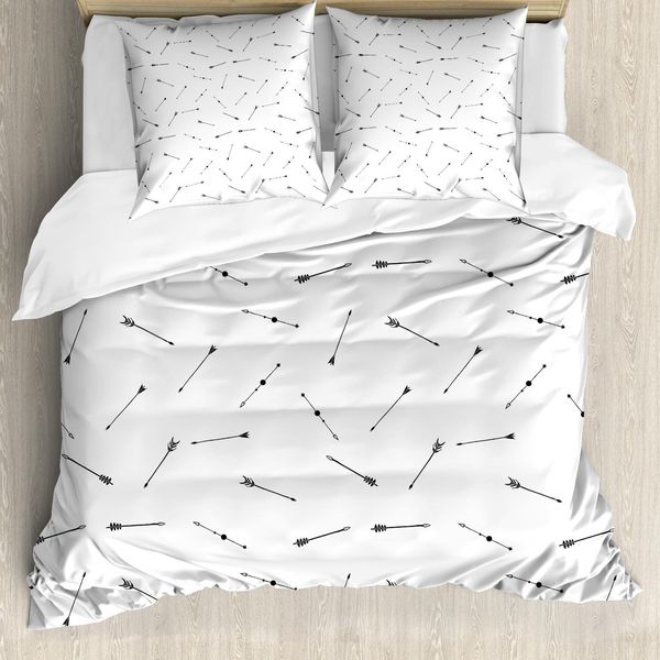 Abakuhaus Set Copripiumino Pfeil Per Letti Singoli, Doodle-Jagd-Werkzeuge, Antiacaro, Adatto A Chi Soffre Di Allergie, Con Federa, 155 Cm X 220 Cm - 80 X 80 Cm, Grigio Scuro E Bianco-image