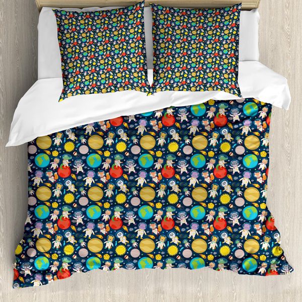 Abakuhaus Set Copripiumino Per Letti Singoli, Divertenti Astronauti Galleggianti, Antiacaro, Adatto A Chi Soffre Di Allergie, Con Federa, 155 Cm X 220 Cm - 80 X 80 Cm, Multicolore-image