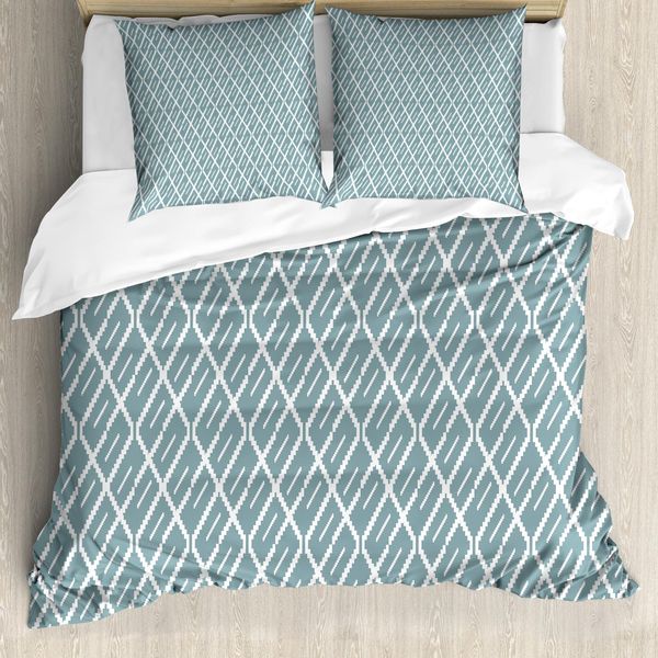 Abakuhaus Set Copripiumino Dai Colori Tenui Per Letti Singoli, Strisce A Scaletta, Antiacaro, Adatto A Chi Soffre Di Allergie, Con Federa, 200 Cm X 200 Cm - 80 X 80 Cm, Blu Cadetto E Bianco-image