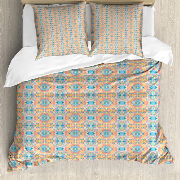 Abakuhaus Set Copripiumino Dai Colori Tenui Per Letti Singoli, Easing Geometric, Antiacaro, Adatto A Chi Soffre Di Allergie, Con Federa, 155 Cm X 220 Cm - 80 X 80 Cm, Multicolore-image