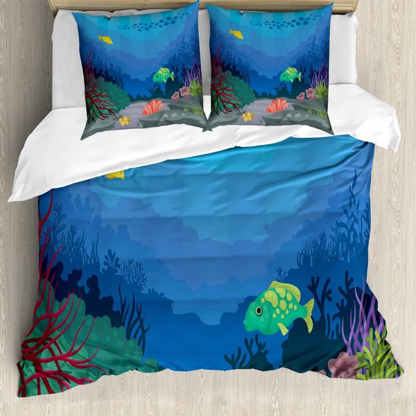 Abakuhaus Set Copripiumino Per Letti Singoli, Oceanic Seaweed Seascape, Antiacaro, Adatto A Chi Soffre Di Allergie, Con Federa, 155 Cm X 220 Cm - 80 X 80 Cm, Blu Azzurro Multicolore-image