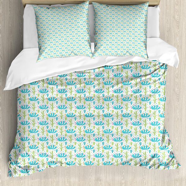 Abakuhaus Set Copripiumino Succoso Per Letti Singoli, Motivo Desert Plantation, Antiacaro, Adatto A Chi Soffre Di Allergie, Con Federa, 200 Cm X 200 Cm - 80 X 80 Cm, Sky Blue Multicolor-image
