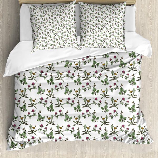 Abakuhaus Set Copripiumino Per Letto Singolo LöWenzahn, Motivo Floreale Prato Selvatico, Antiacaro, Adatto A Chi Soffre Di Allergie, Con Federa, 155 Cm X 220 Cm - 80 X 80 Cm, Fern Green Multicolor-image