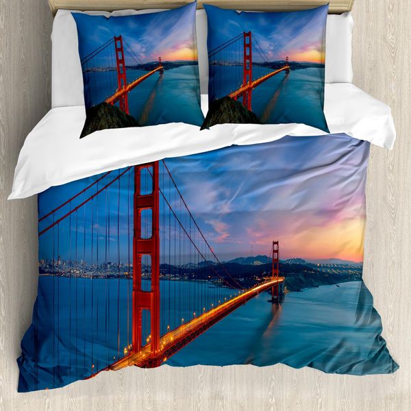 Set Copripiumino Da Viaggio Abakuhaus Per Letti Singoli, Scena Del Golden Gate Bridge, Antiacaro, Adatto A Chi Soffre Di Allergie, Con Federa, 200 Cm X 200 Cm - 80 X 80 Cm, Multicolore-image