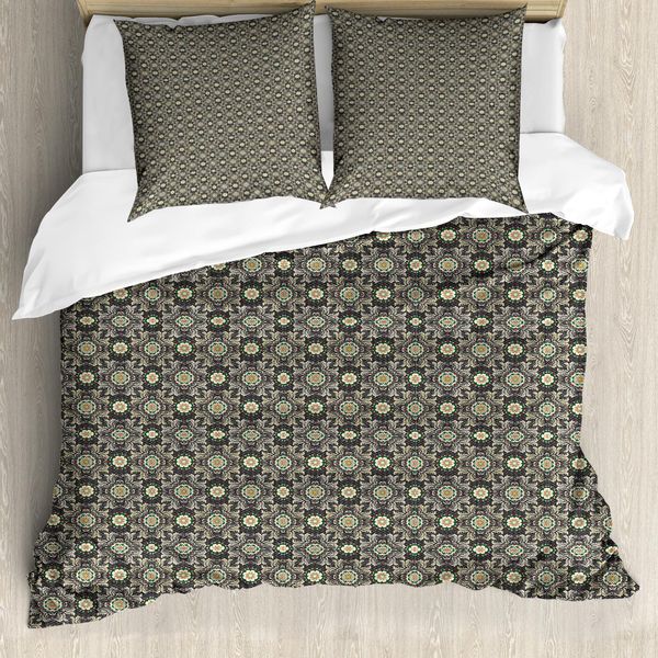 Abakuhaus Set Copripiumino Astratto Per Letti Singoli, Motivi Vittoriani Delicati, Antiacaro, Adatto A Chi Soffre Di Allergie, Con Federa, 200 Cm X 200 Cm - 80 X 80 Cm, Taupe Scuro Multicolore-image