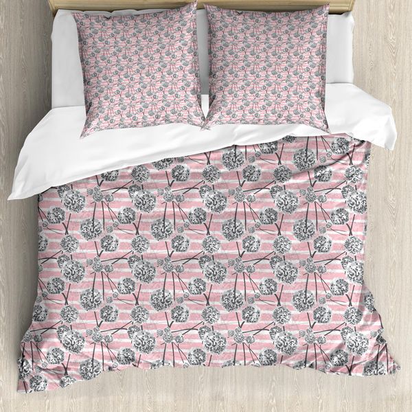 Abakuhaus Set Copripiumino Per Letti Singoli LöWenzahn, Design Floreale Grunge, Antiacaro E Anallergico, Con Federa, 155 Cm X 220 Cm - 80 X 80 Cm, Rosa Grigio E Grigio Chiaro-image