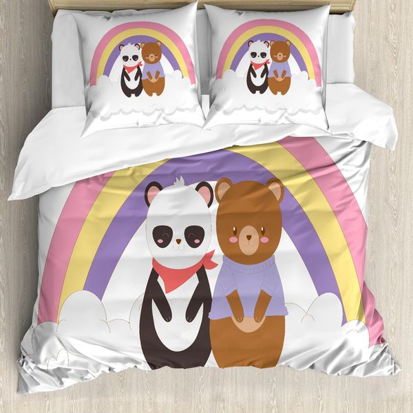 Set Copripiumino Abakuhaus Panda Per Letti Singoli, Disegno Su Nuvole, Antiacaro, Adatto A Chi Soffre Di Allergie, Con Federa, 155 Cm X 220 Cm - 80 X 80 Cm, Multicolore-image