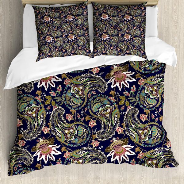 Abakuhaus Set Copripiumino Jacobean Per Letti Singoli, Paisley, Antiacaro, Adatto A Chi Soffre Di Allergie, Con Federa, 200 Cm X 200 Cm - 80 X 80 Cm, Indaco Multicolore-image