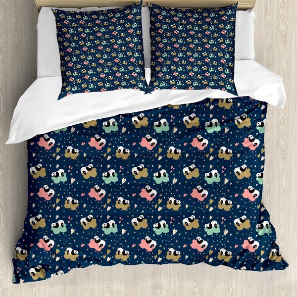 Abakuhaus Set Copripiumino Per Letto Singolo, Doodle Cuori, Stelle E Pois, Antiacaro, Adatto A Chi Soffre Di Allergie, Con Federa, 155 Cm X 220 Cm - 80 X 80 Cm, Blu Multicolore-image