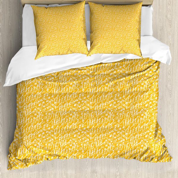 Abakuhaus Set Copripiumino Botanico Per Letti Singoli, Foglie Estive E Ramoscelli, Antiacaro, Adatto A Chi Soffre Di Allergie, Con Federa, 155 Cm X 220 Cm - 80 X 80 Cm, Arancione E Bianco-image