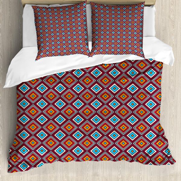 Abakuhaus Set Copripiumino Geometrico Per Letti Singoli, Vibrant Nested Squares, Antiacaro E Anallergico Con Federa, 200 Cm X 200 Cm - 80 X 80 Cm, Multicolore-image