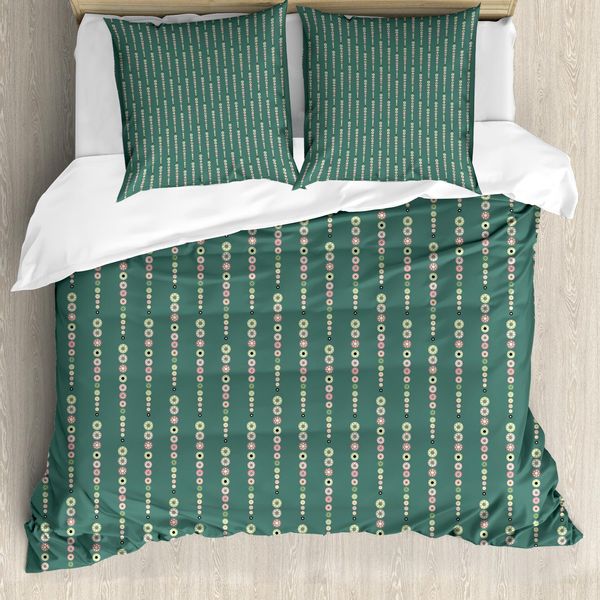 Abakuhaus Set Copripiumino Dai Colori Tenui Per Letti Singoli, Cucito Verticalmente, Antiacaro, Adatto A Chi Soffre Di Allergie, Con Federa, 200 Cm X 200 Cm - 80 X 80 Cm, Verde Alloro Multicolore-image