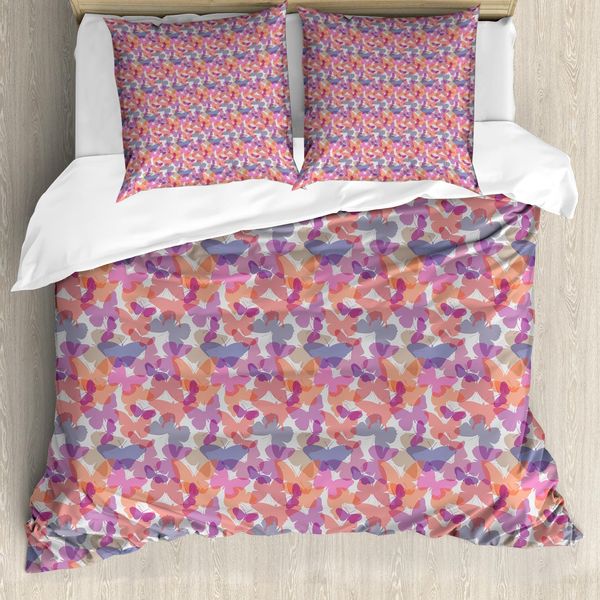 Abakuhaus Set Copripiumino Dai Colori Tenui Per Letti Singoli, Charming Schmetterlinge, Antiacaro E Anallergico Con Federa, 155 Cm X 220 Cm - 80 X 80 Cm, Grigio Chiaro E Multicolore-image