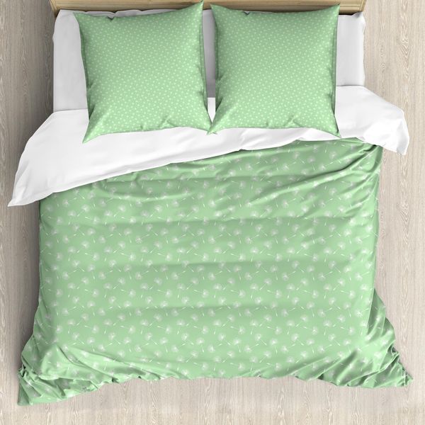 Abakuhaus Set Copripiumino Per Letti Singoli, Disegno Floreale Fluttuante, Antiacaro E Anallergico, Con Federa, 155 Cm X 220 Cm - 80 X 80 Cm, Verde Chiaro E Bianco-image