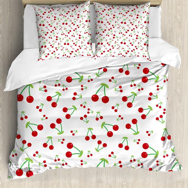 Abakuhaus Set Copripiumino Per Letto Singolo, Motivo Estivo Semplice Con Frutta, Antiacaro, Adatto A Chi Soffre Di Allergie, Con Federa, 200 Cm X 200 Cm - 80 X 80 Cm, Verde Vermiglio-image