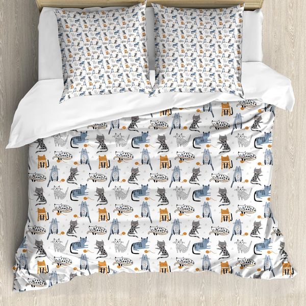 Abakuhaus Set Copripiumino Per Lettini Singoli, Gattini Fugaci, Antiacaro, Adatto A Chi Soffre Di Allergie, Con Federa, 155 Cm X 220 Cm - 80 X 80 Cm, Bianco Multicolore-image