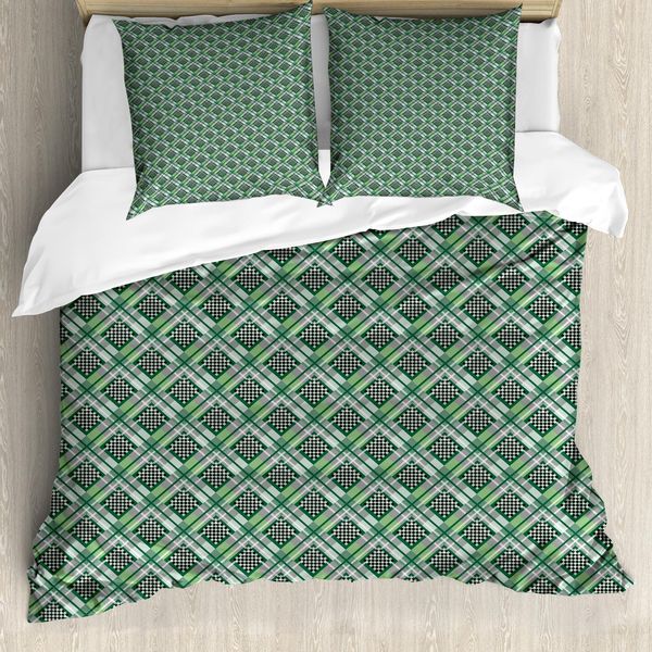Abakuhaus Set Copripiumino Per Letto Singolo JäGergrüN, A Quadri, Antiacaro, Adatto A Chi Soffre Di Allergie, Con Federa, 200 Cm X 200 Cm - 80 X 80 Cm, JäGergrüN Multicolore-image