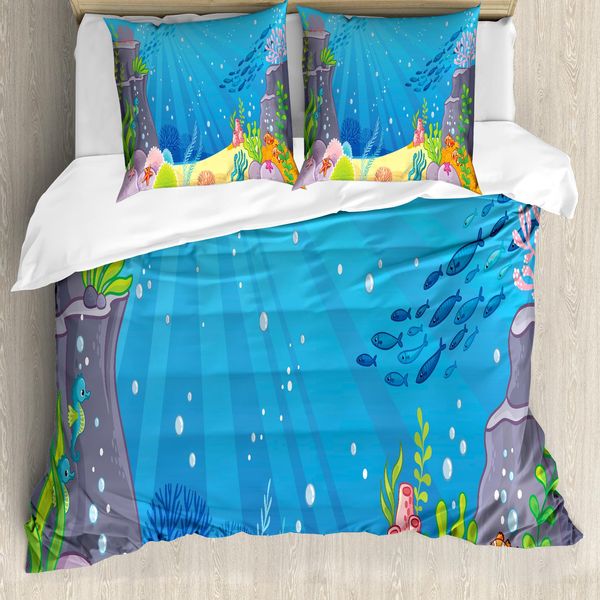 Set Copripiumino Abakuhaus Per Letti Singoli, Motivo Profondità Oceaniche, Antiacaro, Adatto A Chi Soffre Di Allergie, Con Federa, 155 Cm X 220 Cm - 80 X 80 Cm, Multicolore-image