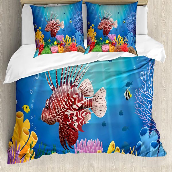 Abakuhaus Set Copripiumino Per Letti Singoli, Paesaggio Marino Colorato, Antiacaro, Adatto A Chi Soffre Di Allergie, Con Federa, 200 Cm X 200 Cm - 80 X 80 Cm, Multicolore-image