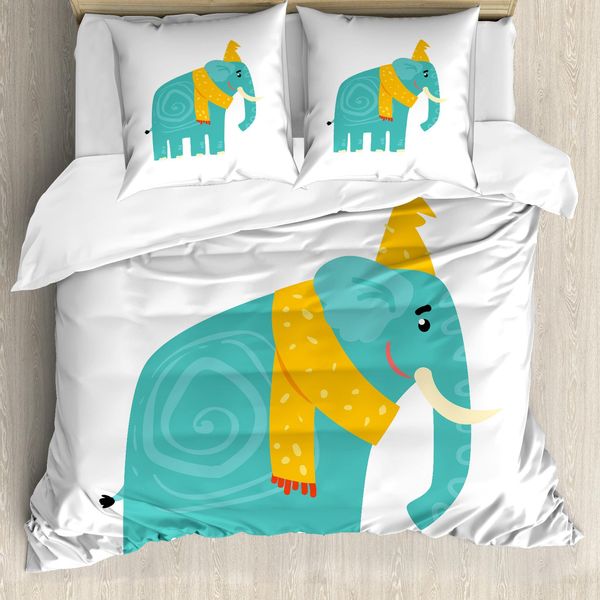 Abakuhaus Set Copripiumino Per Letto Singolo Elefante, Animale Con Cappello E Sciarpa, Antiacaro, Adatto A Chi Soffre Di Allergie, Con Federa, 200 Cm X 200 Cm - 80 X 80 Cm, Arancione Seafoam-image
