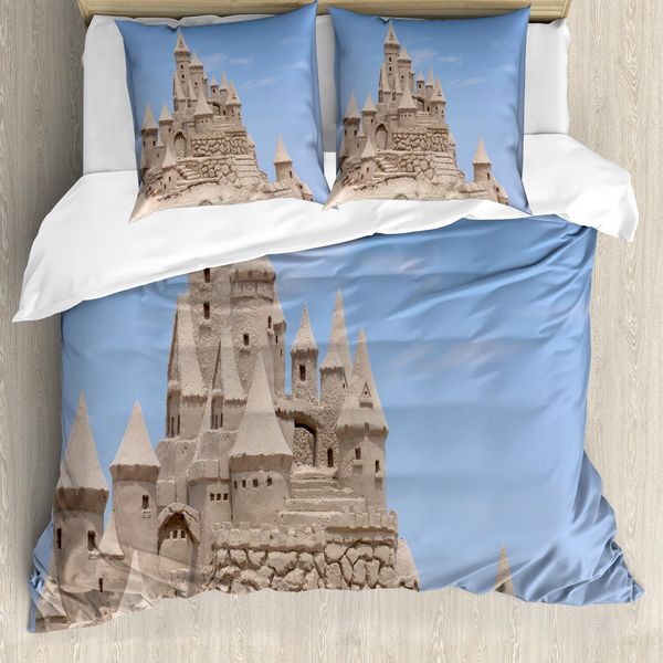 Abakuhaus Set Copripiumino Per Letto Singolo, Foto Fortress Sand Beach, Antiacaro, Adatto A Chi Soffre Di Allergie, Con Federa, 155 Cm X 220 Cm - 80 X 80 Cm, Pale Sky Blue Sepia-image
