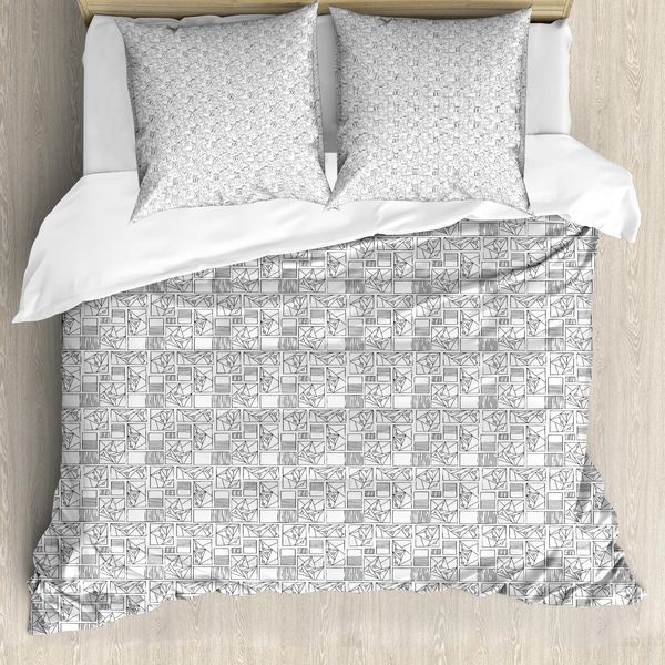 Set Copripiumino Abakuhaus Hipster Per Letti Singoli, Motivi Moderni, Antiacaro, Adatto A Chi Soffre Di Allergie, Con Federa, 200 Cm X 200 Cm - 80 X 80 Cm, Grigio Antracite E Bianco-image