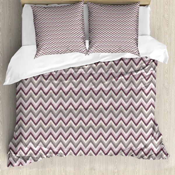 Abakuhaus Set Copripiumino Dai Colori Tenui Per Letti Singoli, Zigzag Colorati Waves, Antiacaro, Adatto A Chi Soffre Di Allergie, Con Federa, 200 Cm X 200 Cm - 80 X 80 Cm, Pale Rose Aubergine-image