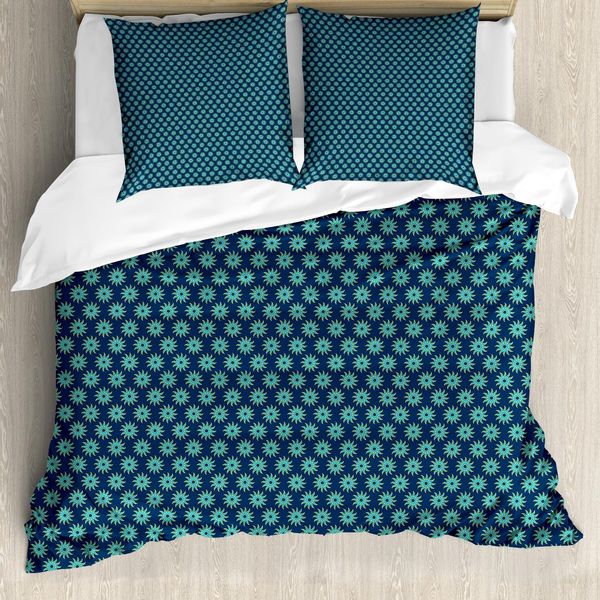 Abakuhaus Set Copripiumino Per Letti Singoli, Motivi Floreali Diagonali Vorticosi, Antiacaro, Adatto A Chi Soffre Di Allergie, Con Federa, 200 Cm X 200 Cm - 80 X 80 Cm, Viola Blu Cielo-image