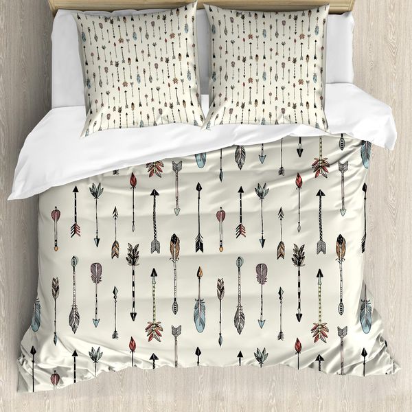 Abakuhaus Set Copripiumino Per Letti Singoli, Primitive Con Piume, Antiacaro, Adatto A Chi Soffre Di Allergie, Con Federa, 200 Cm X 200 Cm - 80 X 80 Cm, Guscio D'uovo E Multicolore-image