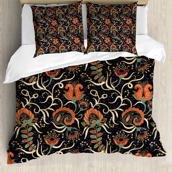 Abakuhaus Set Copripiumino Jacobean Per Letti Singoli, Grunge Flora Locken, Antiacaro, Adatto A Chi Soffre Di Allergie, Con Federa, 200 Cm X 200 Cm - 80 X 80 Cm, Indaco E Multicolore-image