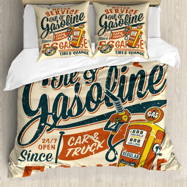 Abakuhaus Set Copripiumino Vintage Trucks Per Letti Singoli, Grunge Benzin Kunst, Antiacaro, Adatto A Chi Soffre Di Allergie, Con Federa, 200 Cm X 200 Cm - 80 X 80 Cm, Champagne Multicolor-image