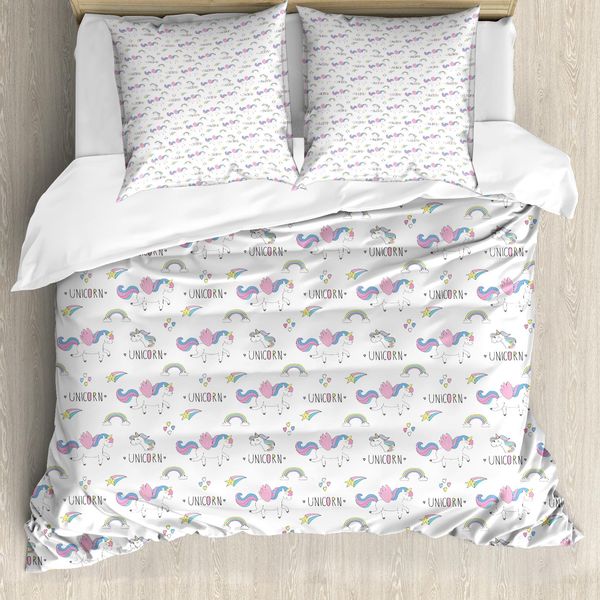 Set Copripiumino Abakuhaus Per Letti Singoli, Unicorn Party Rainbow Stars, Antiacaro, Adatto A Chi Soffre Di Allergie, Con Federa, 200 Cm X 200 Cm - 80 X 80 Cm, Multicolore-image