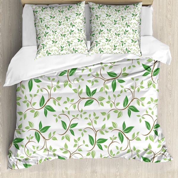 Abakuhaus Set Copripiumino Per Letto Singolo, Ivy Green Leaves, Antiacaro, Adatto A Chi Soffre Di Allergie, Con Federa, 200 Cm X 200 Cm - 80 X 80 Cm, Verde Marrone-image