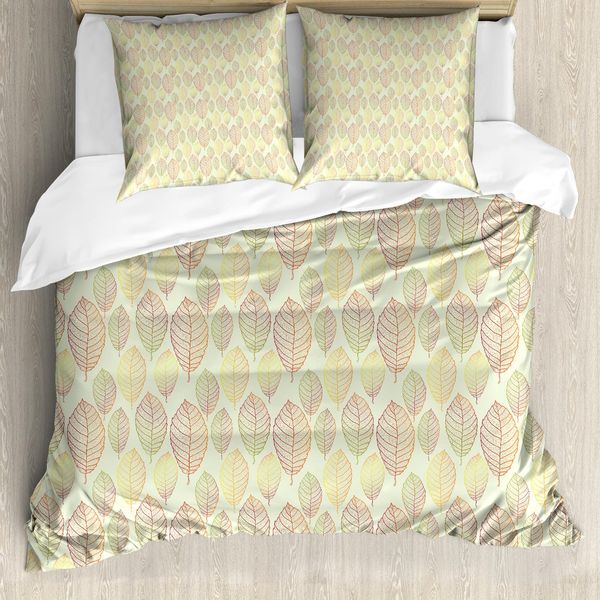 Abakuhaus Set Copripiumino Dai Colori Tenui Per Letti Singoli, Motivo Foglie, Antiacaro E Anallergico Con Federa, 155 Cm X 220 Cm - 80 X 80 Cm, Verde Pastello Multicolore-image