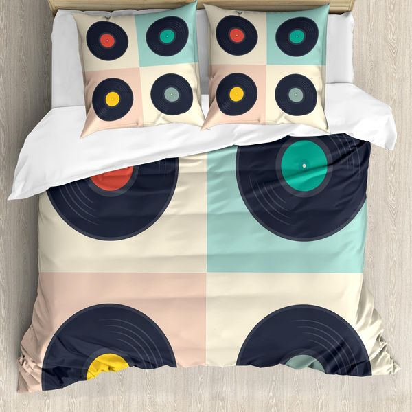 Abakuhaus Set Copriletto Dai Colori Tenui Per Letti Singoli, Pastell Rekord Discs, Antiacaro E Anallergico Con Federa, 155 Cm X 220 Cm - 80 X 80 Cm, Multicolore-image