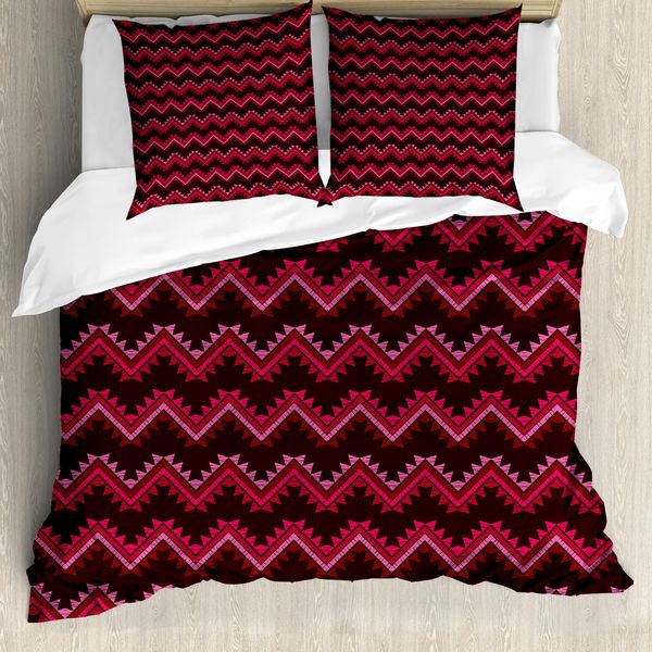 Abakuhaus Set Copripiumino Azteco Per Letti Singoli, Motivi Etnici A Zig Zag In Tonalità Calde, Antiacaro E Anallergico, Con Federa, 155 Cm X 220 Cm - 80 X 80 Cm, Marrone Multicolore-image