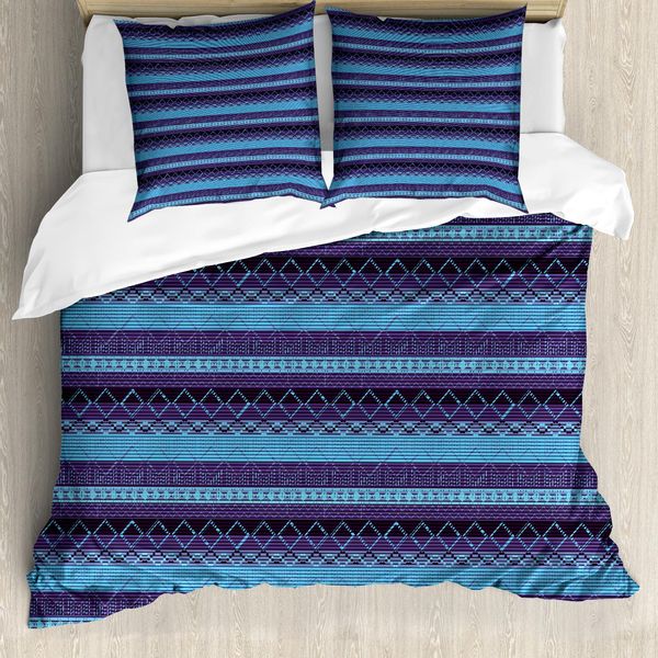 Abakuhaus Set Copripiumino Azteco Per Letti Singoli, Strisce A Zigzag E Rombi, Antiacaro E Anallergico, Con Federa, 155 Cm X 220 Cm - 80 X 80 Cm, Sky Blue Quartz-image