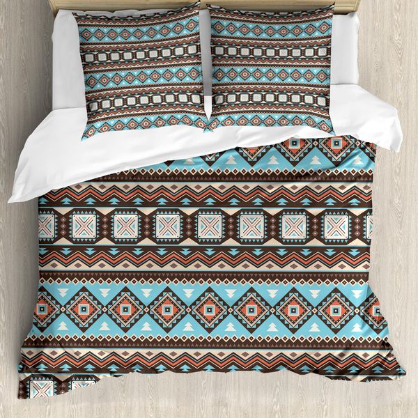 Abakuhaus Set Copripiumino Azteco Per Letti Singoli, Motivi Vintage Scandinavi, Antiacaro, Adatto A Chi Soffre Di Allergie, Con Federa, 155 Cm X 220 Cm - 80 X 80 Cm, Multicolore-image
