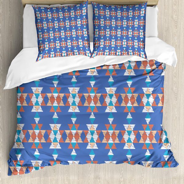 Abakuhaus Set Copripiumino Azteco Per Letti Singoli, Retro India Triangular Kunst, Antiacaro, Adatto A Chi Soffre Di Allergie, Con Federa, 155 Cm X 220 Cm - 80 X 80 Cm, Blu Azzurro Multicolore-image