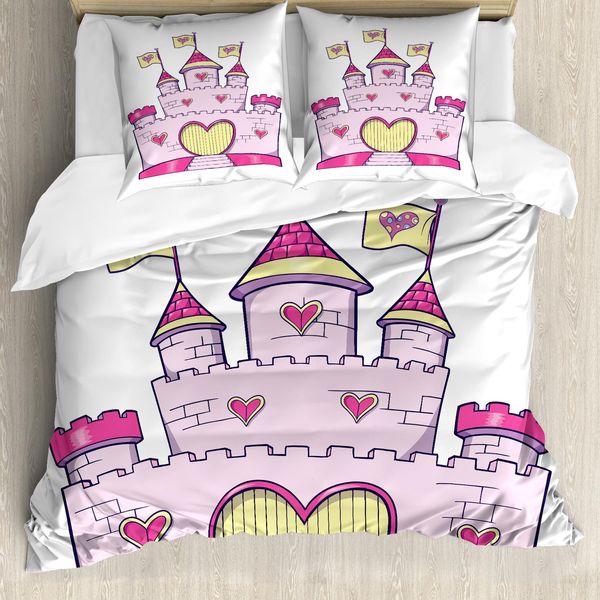Abakuhaus Set Copripiumino Per Letto Singolo, Fantasie Prinzessin Fortress, Antiacaro, Adatto A Chi Soffre Di Allergie, Con Federa, 200 Cm X 200 Cm - 80 X 80 Cm, Giallo Rosa-image
