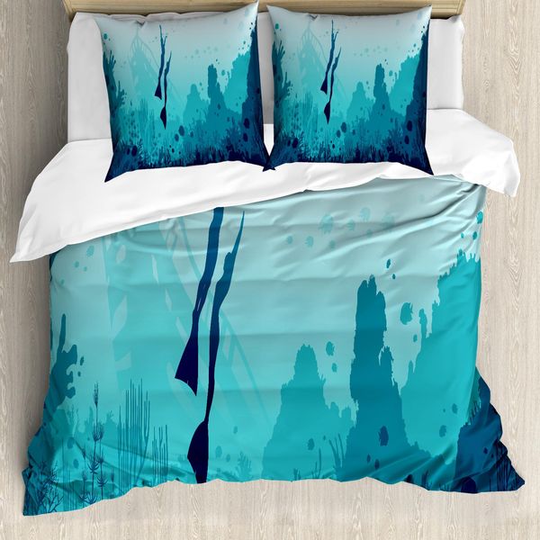 Abakuhaus Set Copripiumino Per Letti Singoli, Freitaucher Und Korallenriff, Antiacaro, Adatto A Chi Soffre Di Allergie, Con Federa, 155 Cm X 220 Cm - 80 X 80 Cm, Verde Acqua Scuro, Verde Acqua Scuro-image